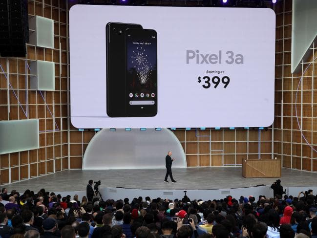 Google SVP of devices and services Rick Osterloh announces the new Google Pixel 3a during the keynote address at the 2019 Google I/O conference at Shoreline Amphitheatre. Picture: Justin Sullivan